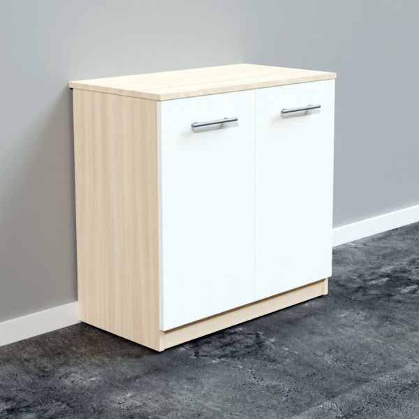 Комод с полками шириной 80 см цвет дуб молочный и белый глянец фото.