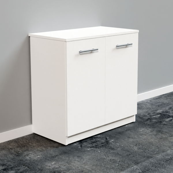 Белый комод с полками и глянцевыми фасадами фото