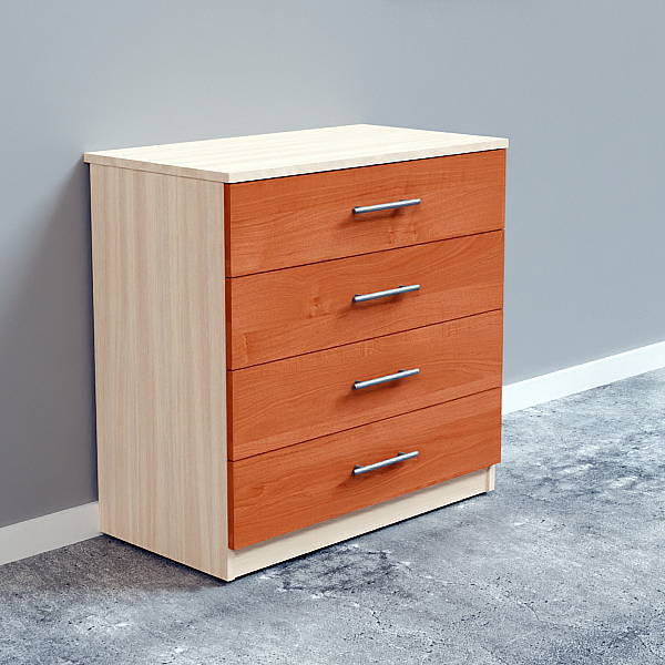 Комод Мамод-29 шириной 80 см для вещей на 4 выдвижных ящика цвет молочный и ольха фото.