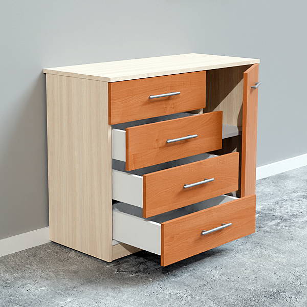 Красивый комод ЛаМод-29 цвет дуб молочный с фасадами цвет ольха.