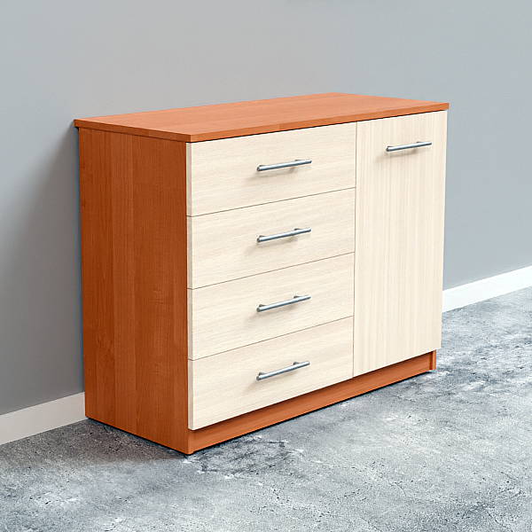 Комод 4 ящика и дверь ЛаМод-32 цвет ольха и дуб молочный фото.